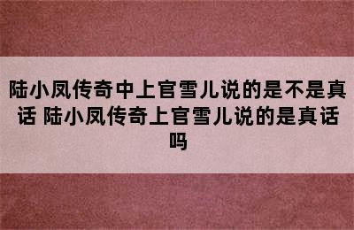 陆小凤传奇中上官雪儿说的是不是真话 陆小凤传奇上官雪儿说的是真话吗